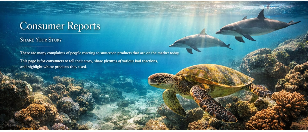 Underwater consumer reports section with turtle and dolphins.