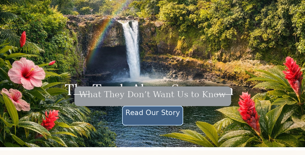 Waterfall, tropical flowers, and the title The Truth About Sunscreen on the La Wai Paka homepage.